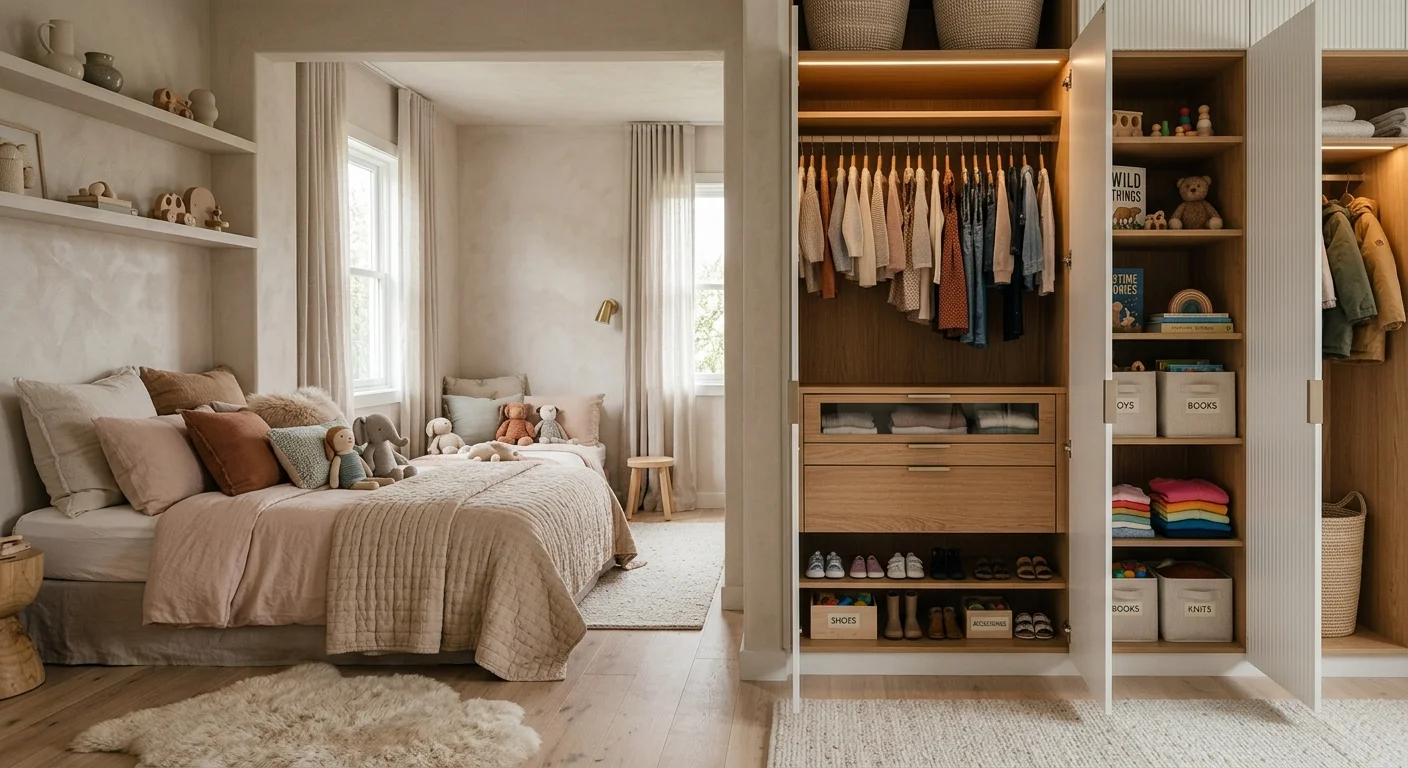 Layered Belgian linen drapery and warm 2700K circadian lighting