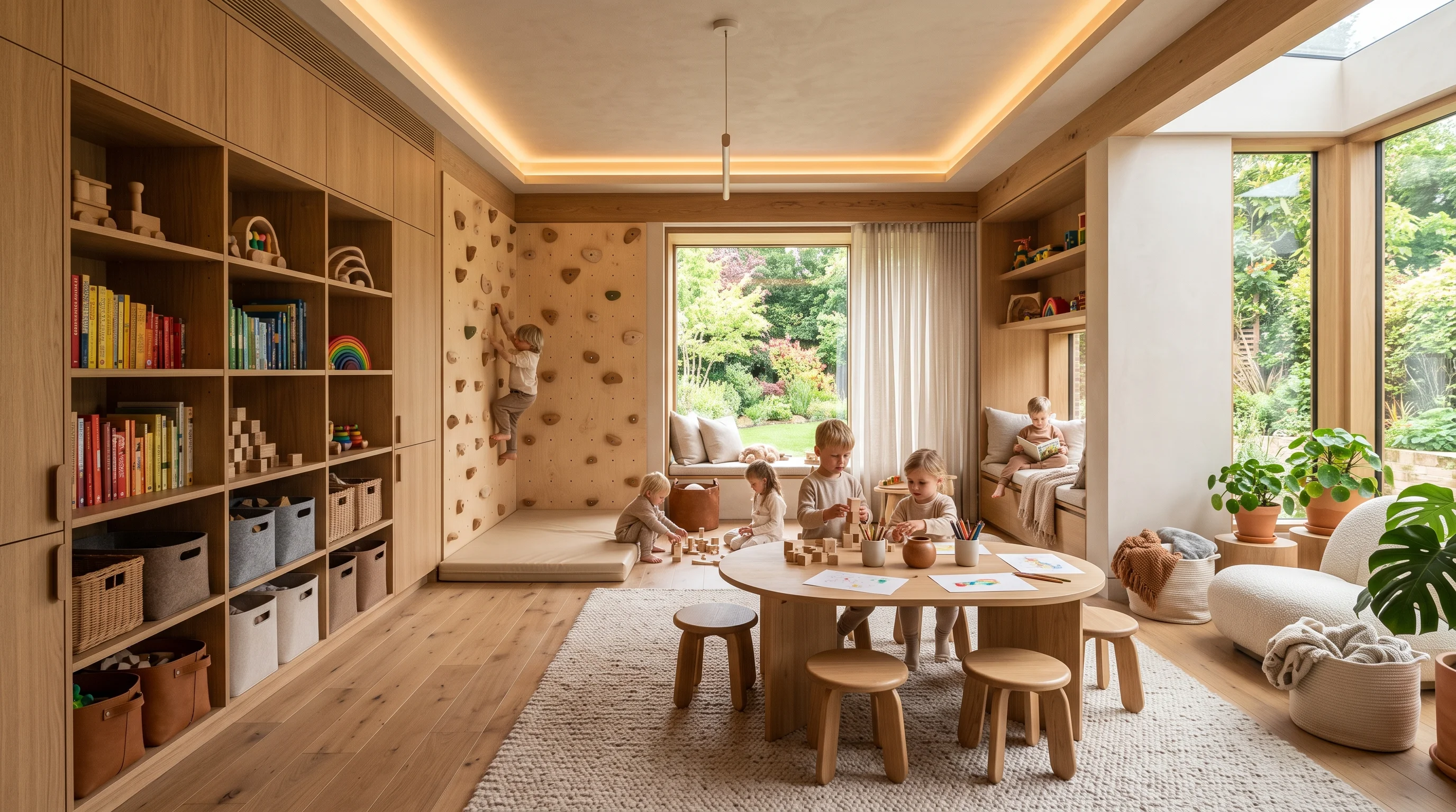 Playrooms discipline: active movement, climbing walls, and bespoke sensory corners