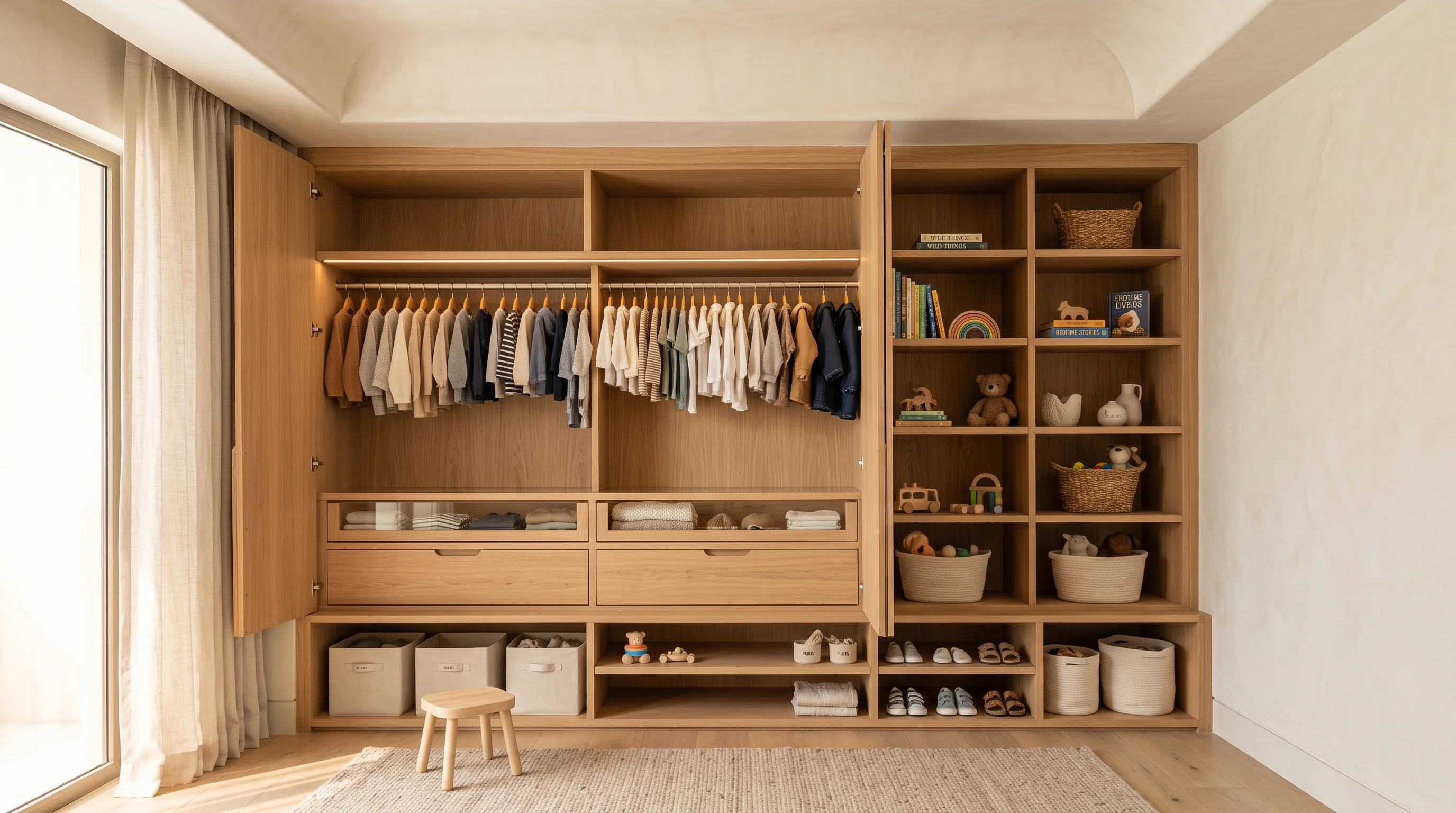 Luxury smart wardrobe interior architecture with integrated LED illumination in Doha